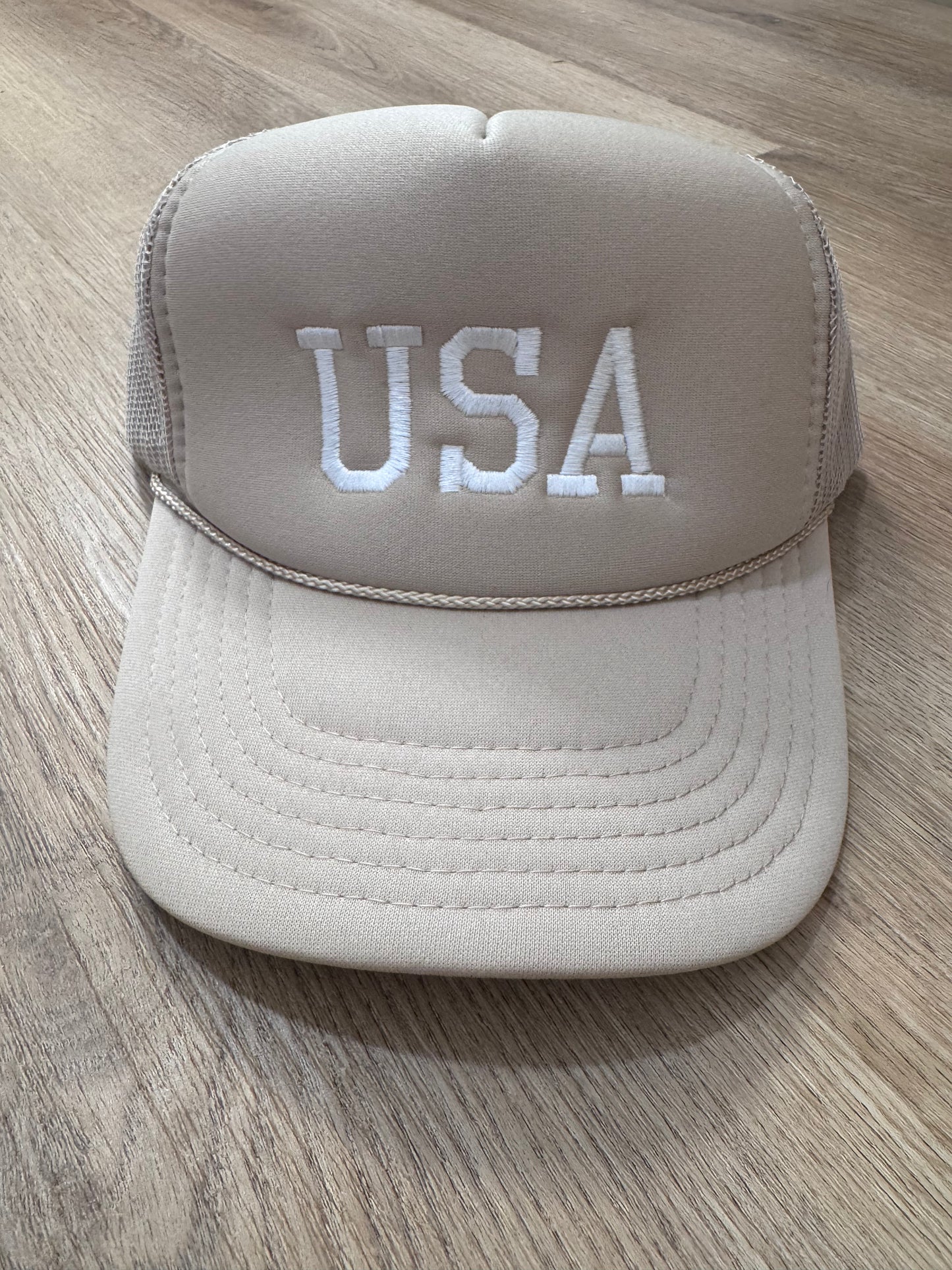 USA cream trucker hat