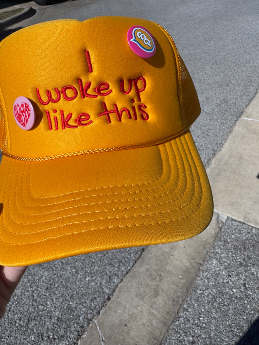 Yellow trucker hat— with pins