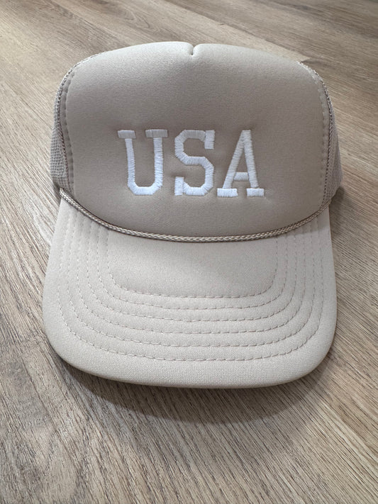 USA cream trucker hat