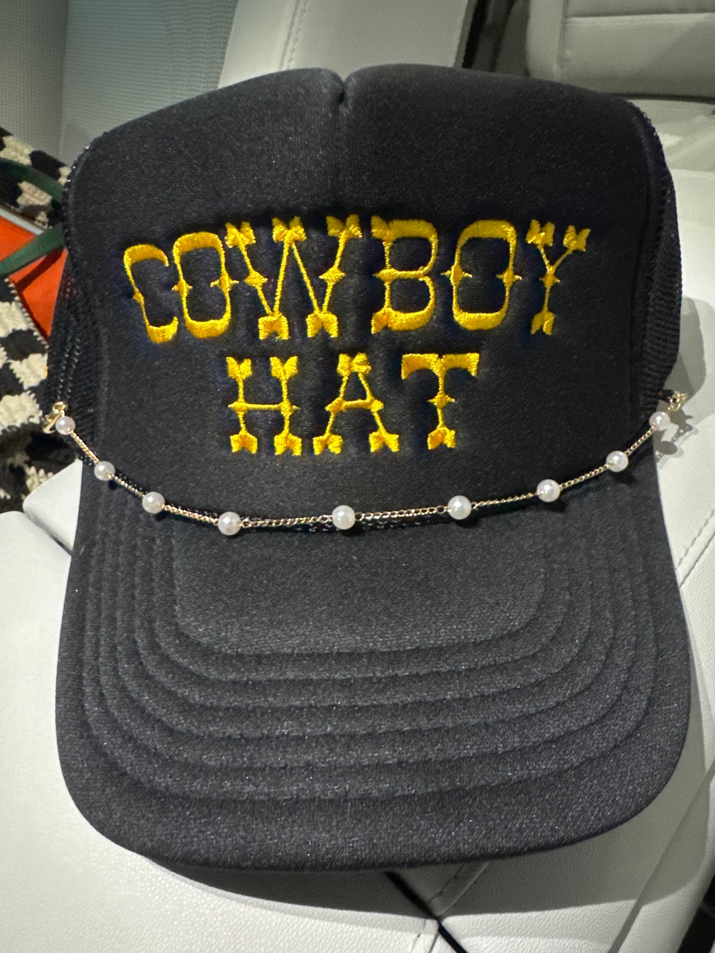 Cowboy hat— with pearls on bill